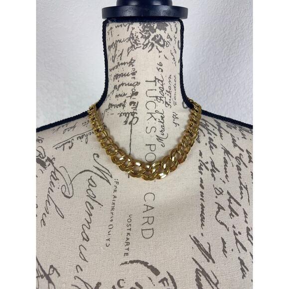 B13 Monet Choker Gold Tone Chunky Chain Vintage Statement Signed Old Money - Picture 1 of 6